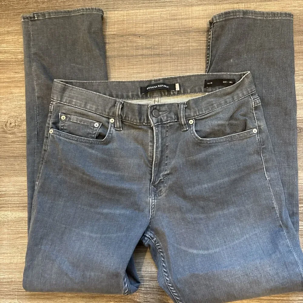 Banana Republic Pants Mens Gray Cotton Slim Straight Fit 33x30